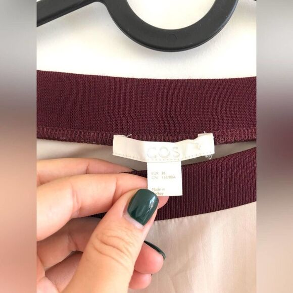 COS EUC Blouse Top Colorblock Trim Cream Burgundy Size M Crewneck - Picture 8 of 12